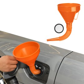 Lyxheth Wide Mouth Oil Funnel with Flexible Extension, Automotive Funnels, Funnel with Flexible Hose, Universal Removable Mesh Screen Filter for Gasoline, Engine Oil, Coolant, Transmission (Orange)