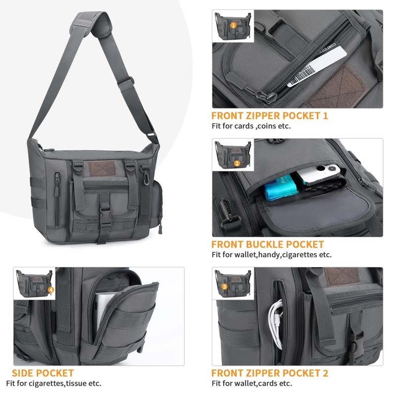 HUNTVP Tactical Crossbody Messenger Shoulder Bag Molle for Men Women