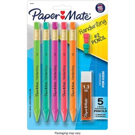 2 Pack Handwriting Triangular Mechanical Pencil Set with Lead & Eraser Refills, 1.3mm, Fun Barrel Colors, 8 Count/Pack (2017483)