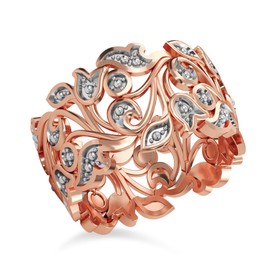 TJC White Diamond Floral Vine Band Ring for Womens in Rose Gold Plated 925 Sterling Silver Size V April Birthstone