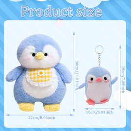 PLNVNVP Penguin Cuddly Toy, Penguins Plush, Penguin Plush Toy for Children, 30 cm Blue Penguin Plush, 10 cm Blue Pendant Penguin, Cuddly Toy Penguin Plush Toy (Penguin with Yellow Bib)