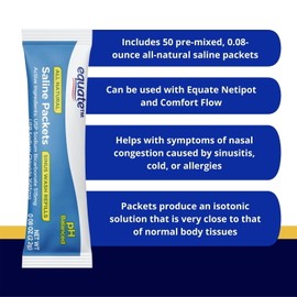 Equate All Natural Saline Packets Sinus Wash Refills Allery Congestion, 50 Count