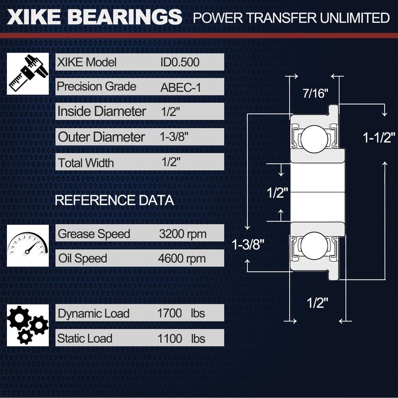 XiKe 10 Pack Flanged Ball Bearing ID 1/2" x OD