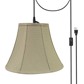 Aspen Creative, Beige, 70160-21 One Plug-in Swag Pendant Light Conversion Kit with Transitional Bell Fabric Lamp Shade, 12" Width