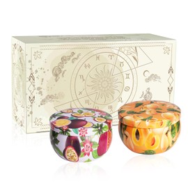 Set of 2 | 2.5-Ounce Scented Jar Candles - Fruit Style - Perfect for Home, Spa, Yoga Studio - Vibrant Colorful Iron Can Jars Candles(Passion Fruit & Apricot Fragrance)