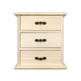 Nudaoz 2-Pack Unfinished Solid Pine Wood Box with 3 Mini Drawers, Blank Natural Wooden Jewelry Organizer, Paintable and Carvable Storage Box for Arts, Crafts and DIY Projects