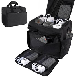 LOTCAIN Cable Organizer Bag,Cable Management Box Cord Organizer Case,Electronics Cord Storage Bag with Adjustable Divider Large Cable Storage Bag Carrying Case for Cable, Cord,Power Strip