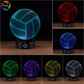 3D Optical Illusion Night Light - 7 LED Color Changing Lamp - Cool Soft Light Safe for Kids - Solution for Nightmares - Volleyball