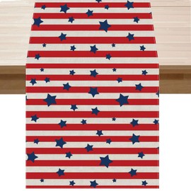 BOTB LIHM 4th of July Table Runner Stars Patriotic America Memorial Day Independence Day Burlap Table Decoration for Home Kitchen Dining Dinner Indoor Holiday Farmhouse 13x90 Inch