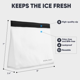 BERLINZO Reusable Ice Storage Bag - Freezer Safe Leak Proof Silicone and Plastic-Free Lunch Bag for Ice and Food Storage - BPA-Free - 2 Pack
