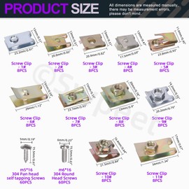 Swpeet - Juego de 183 piezas de tuercas en U y tornillos chapados en zinc, clips de coche para panel interior SAE