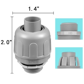 Aandxmok 16-Pack NPT 1/2 Inch Liquid Tight Connector Non-Metallic PVC Electrical Flexible Conduit Fittings, UL Listed - 180 Degree Straight, Grey