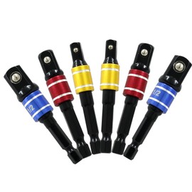 Hitefu 6PCS Impact Grade Socket Adapter Set, 1/4" 3/8" 1/2" Universal Drill Bit Socket Adapter for Impact Driver, Hex Shank Drill Adapters Driver Extension Screwdriver Drill Attachment