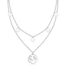 LENIRA High-quality women's necklace - delicate coin world combination - perfect as a gift - includes hair band and jewellery box., Stainless Steel