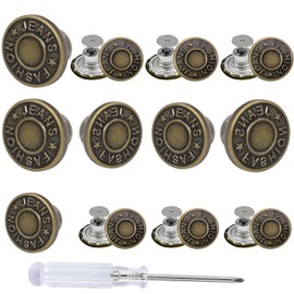 vibedor 12 Sets Jeans Buttons Replacement, 17mm&20mm Adjustable No Sew Removable Metal Pants Buttons for Loose Jeans with Screwdrivers