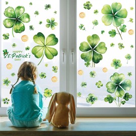 FOONEA St Patricks Day Window Clings Decorations, Reusable Static Spring Shamrock Stickers for Glass Windows Door Wall Irish Saint Patricks Day Holiday St Pattys Decor