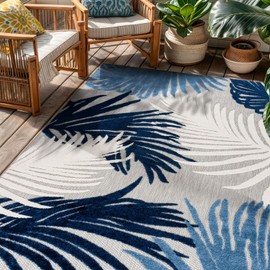 Rugshop Lucca Contemporary Floral Indoor/Outdoor 4' X 6' Navy