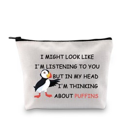 BDPWSS Funny Puffins Gifts Puffin Bird Lover Gift But In My Head I'M Thinking About Puffins Makeup Bag Animal Lover Gift (Thinking puffin bag)