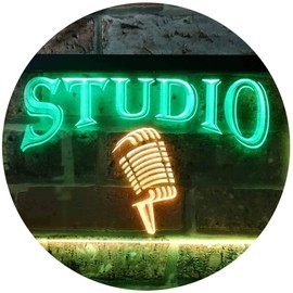 ADVPRO Studio On Air Microphone Illuminated Dual Colour LED Bar Light Neon Light Advertising Neon Sign Green & Yellow 300 x 210 mm st6s32-i0587-gy
