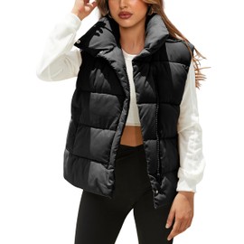 Himosyber Womens Puffer Vest Sleeveless Casual Loose Winter Warm Lightweight Stand Collar Down Jacket Coats (Black-M)