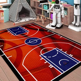 Basketball Rug Basketball Carpet for Boys Room Print Court Sport Area Rug for Living Room Floor Mats Basketball Room Decor for Boys, 2'6''×4'