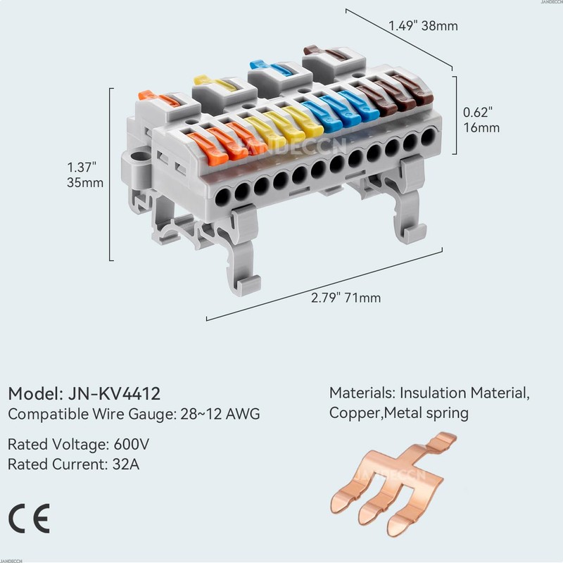 JANDECCN 4pcs DIN Rail Terminal Blocks, DIY Splicing Wire Connectors