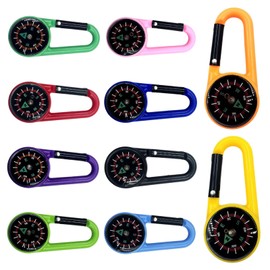 QESSUVNC 10pcs Carabiner Compass, Navigation Compass, Portable Hook Mini Colorful Compass Keychain, Used For Outdoor Camping, Hiking, Navigation
