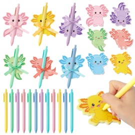 BkeeCten 72pcs Cute Axolotl Sticky Notes & Pens & Ribbons Set, Colorful Axolotl Theme Pastel Notepad, Self-Stick Memo Pad for Teacher Birthday Gift Office Classroom Back to School Party Favor Supplies