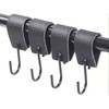 Alriedy Pack of 4 S Hooks Black with Leather Loop,