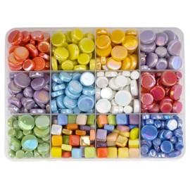 Samjobroad 2.64LB Mosaic Tiles for Crafts Bulk – 10 Colors Round Glass Mosaic Tiles (4 Sizes, 2.2LB) & 200g Mixed-Color Square Mosaic Glass Pieces, Total 1.2kg Mosaic Supplies for DIY Projects