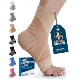 Doctor's Select Copper Ankle Compression Sleeve - Toeless Compression Socks, Copper Ankle Brace for Women, Ankle Support for Men, Compression Socks for Plantar Fasciitis, Beige