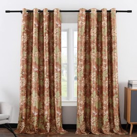 VOGOL Floral Blossoming Blackout Curtains Room Darkening Curtains Window Panel Drapes for Bedroom/Living Room Thermal Insulated Grommet Top Curtains, 52 x 96, 2 Panels
