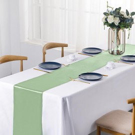 SiinvdaBZX - Camino de mesa de satén verde salvia, 4 unidades, 12 x 108 pulgadas de largo, decoración de satén suave brillante para bodas para fiestas de cumpleaños, buffet, banquetes, graduaciones,