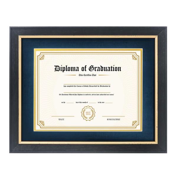 FramePro 8.5x11 Diploma Frame with Navy over Gold Mat, 11x14