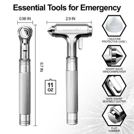 WONDER POINT Premium Car Glass Breaker with Seat Belt Cutter - Automotive Safety Hammer - Emergecy Escape Tool, Car Autoaccessory Metal Window Hammer(Silver 2 Pack)