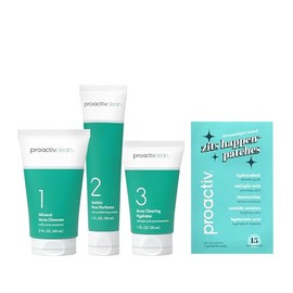 Proactiv Clean 3 Step Acne Routine w/ Pimple Patches- Sulfur Acne Treatment Cleanser, Azelaic Acid Serum, and Facial Moisturizer for Sensitive, Acne-P