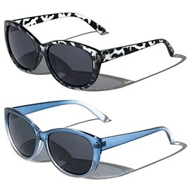 V.W.E. 2 Pairs Women Outdoor Reading Sunglasses Oversized Full Lens Readers Leopard (1 Grey 1 Blue, 1.25)