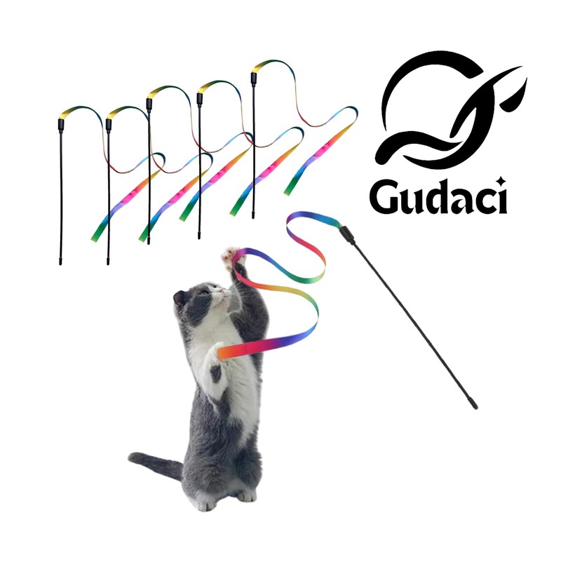 Gudaci Interactive cat Toy, cat Wand String, Colorful Fabric Ribbon