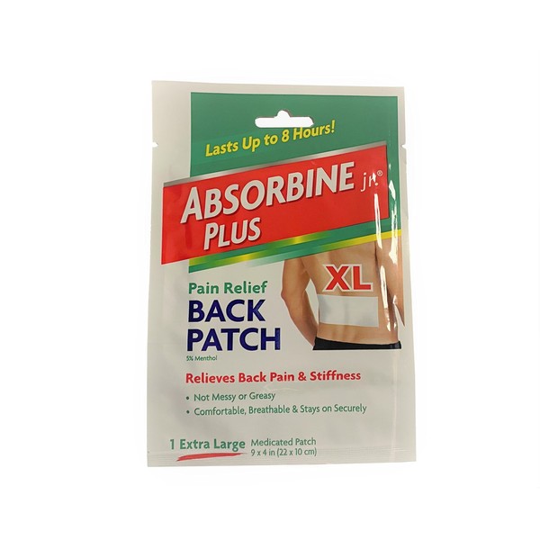 (Pack of 8) Absorbine Plus Jr, Pain Relief Back Patch, Size X-large, Medicated Patch 9" x 4"