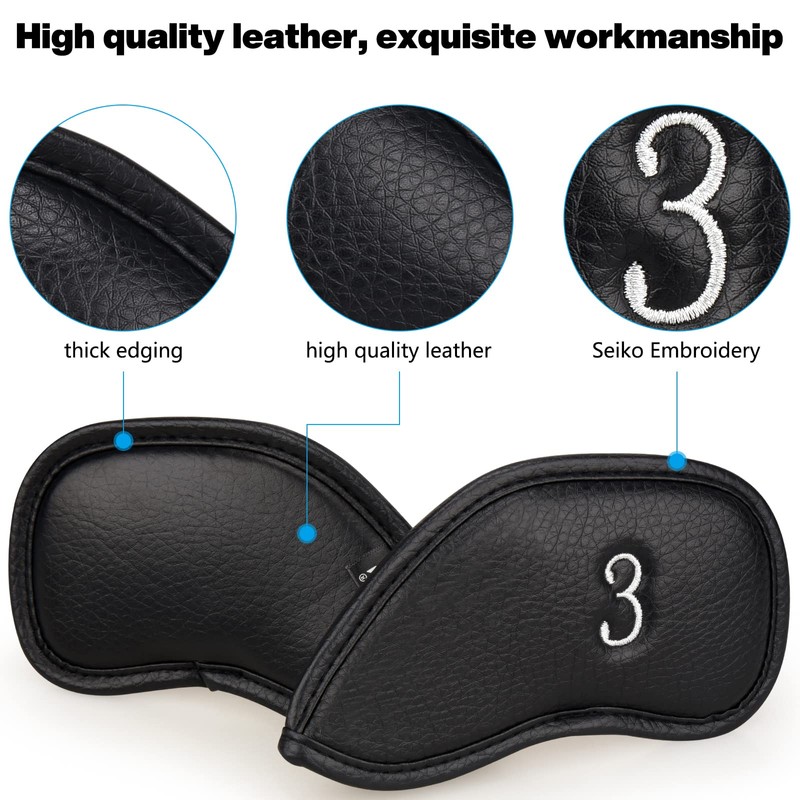 Left Handed Golfer 12pcs/Set Black Golf Iron Headcover Set Easy