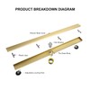 KIRLYSTONE 24-Inch Linear Shower Drain Brushed Gold, Rectangular Gold Shower