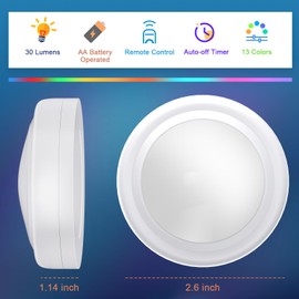 AnyEnjoy Puck Lights with Remote,13 Colors Changeable LED Puck lightings Battery Powered Dimmable Under Cabinet Lights with 2 Wireless Remote Controls & Timing Function(6 Pack)