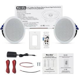 Herdio 6.5 Inch Bluetooth Ceiling Speakers 320W with in Wall Amplifier Receiver
