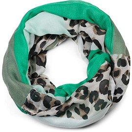 styleBREAKER 01016182 Women's Loop Scarf with Leopard Animal Print Pattern and Colour Blocking Colour Surfaces -