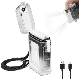 LYPOBALA Electric Lighter, Waterproof Case with USB Rechargeable Lighter, LED Flashlight, Windproof Plasma Lighter, Flameless Dual Arc Lighters for EDC Camping Hiking Survival, Tactical Gear for Men