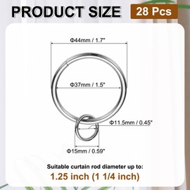 PATIKIL 28 Pcs Curtain Rings with Eyelets, 1.5" ID Glide Smoothly Metal Drapery Ring Fit Up to 1 1/4" Curtain Rod, Silver
