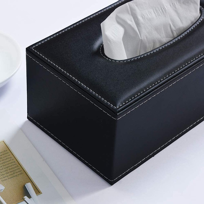 Uandhome Leather Tissue Box, Black Rectangle Tissue Paper Holder Box