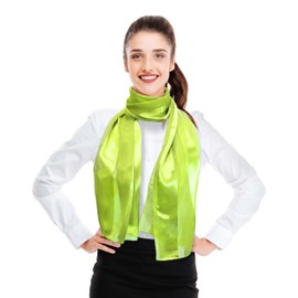 CBC Crown Women's Silk Feel Solid Color Satin Striped 13" x 60" Fashion Shawl Scarf (Lime - 13" x 60")