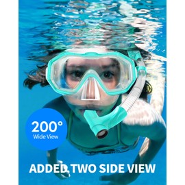 Bairuifu Kids Swim Goggles Snorkel Mask, Latest 3-Window Lens Wide Vision, Crystal Clear, Swimming Goggles Soft Nose Cover