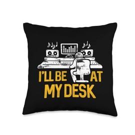 Sound Tech Ink I'll Be At My Desk Funny Sound Guy Studio Engineer Throw Pillow, 16x16, Multicolor